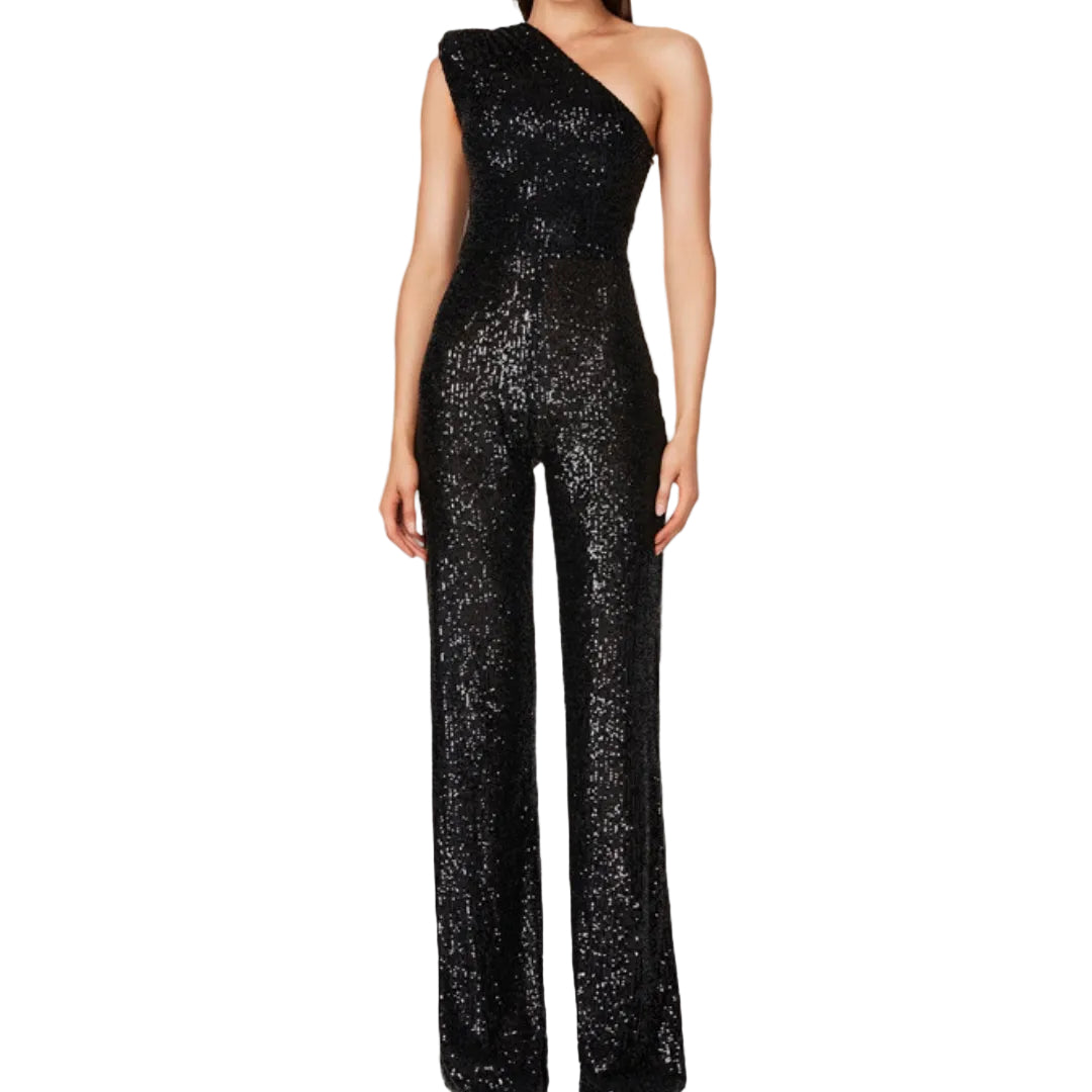 Dame paljett jumpsuit for fest. Glitrende, elegant festantrekk; perfekt for spesielle anledninger.