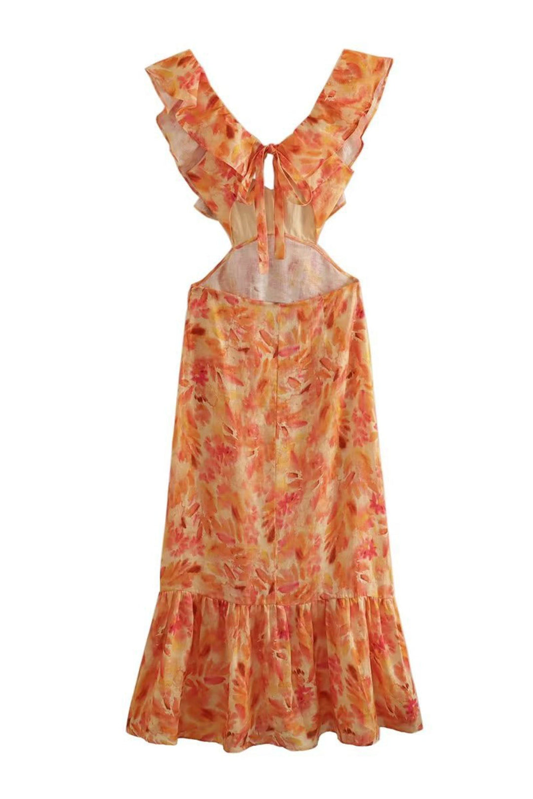 Elegant blomstret maxikjole med volanger for kvinner, perfekt for sommer og fest.