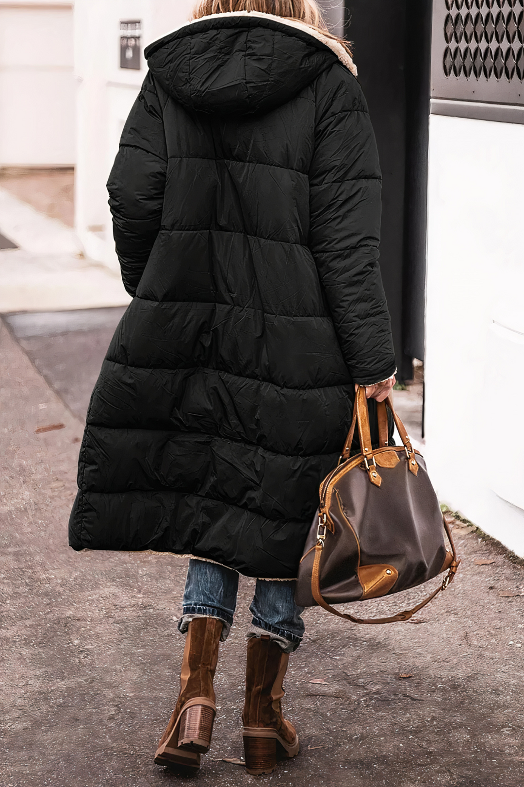 Multifunksjonell dame parkas, dobbelsidig vinterjakke med hette. En side mørk, andre lys for variert stil.