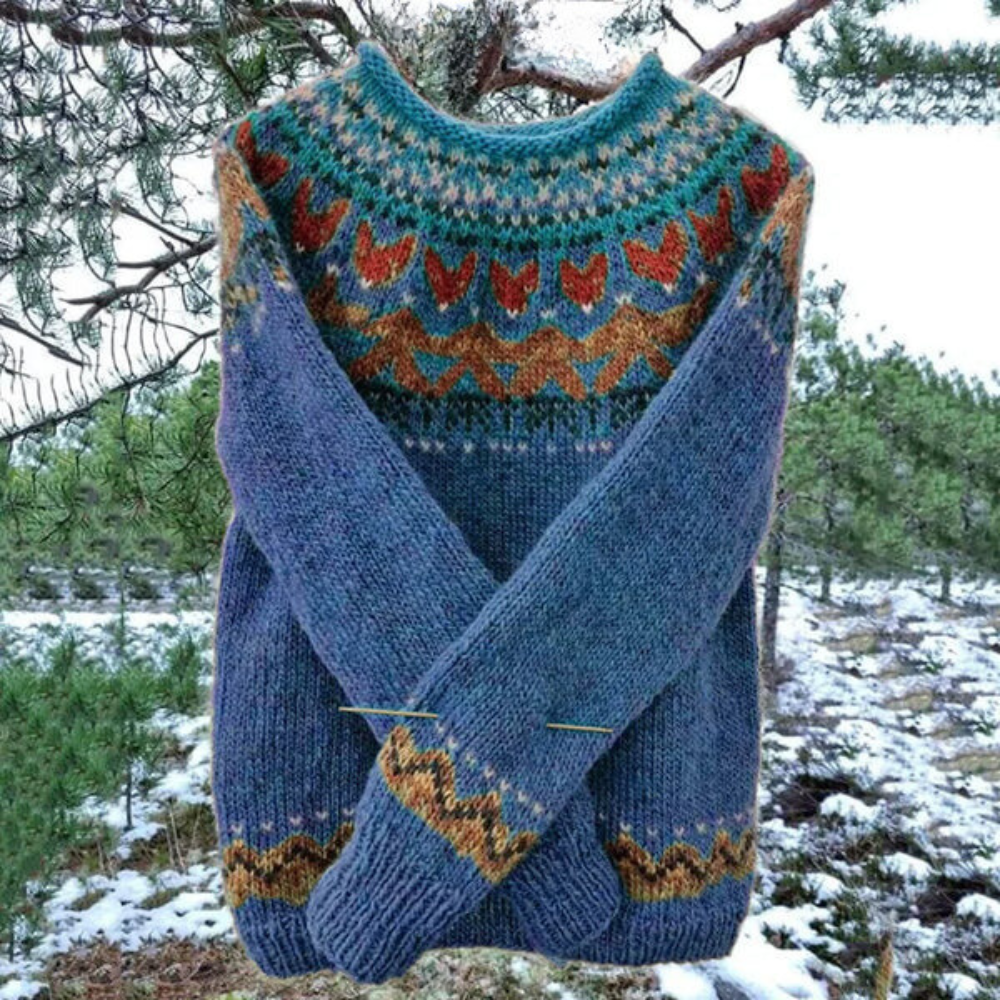 Komfortabel dame strikkegenser med vintage inspirasjon, perfekt for en avslappet høst.