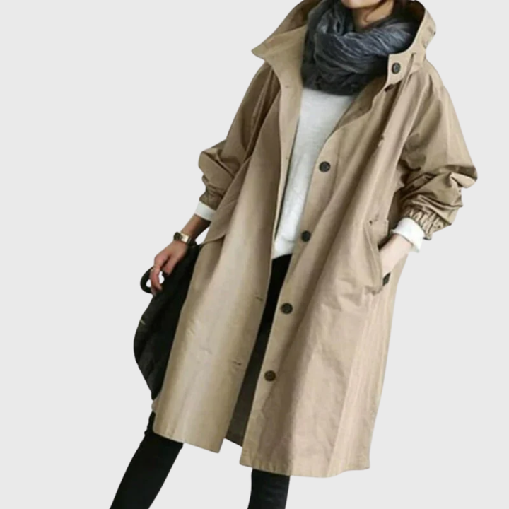 Komfortabel og stilfull høstjakke for kvinner, en vanntett trenchcoat med elegant design.