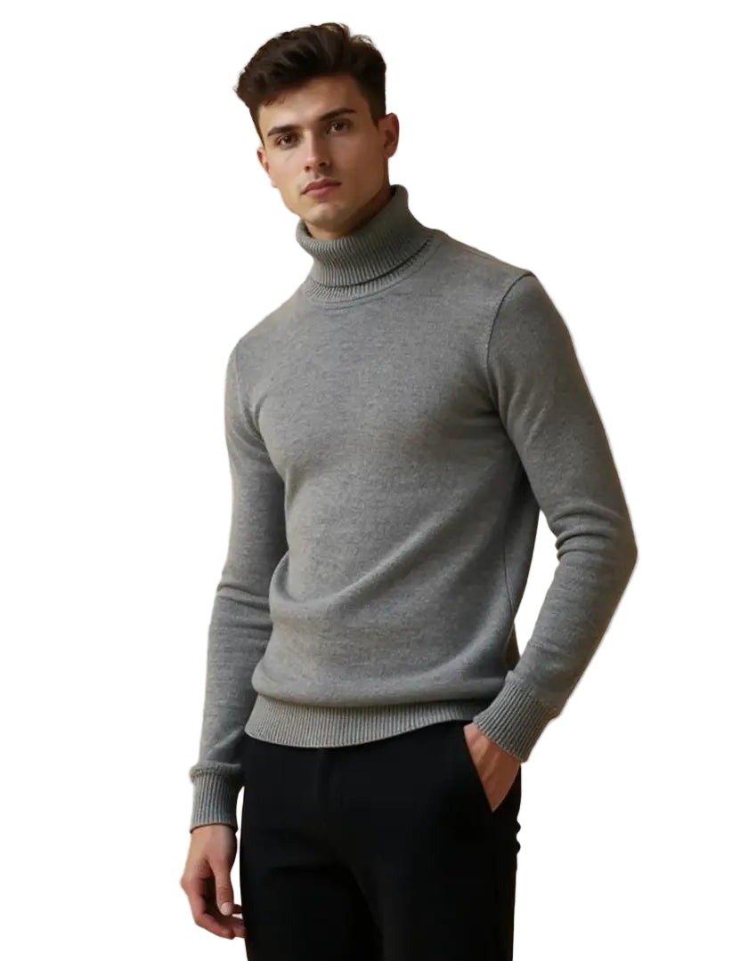 Elegant herre turtleneck genser i varm strikk for vinteren, komfortabel passform og klassisk stil.