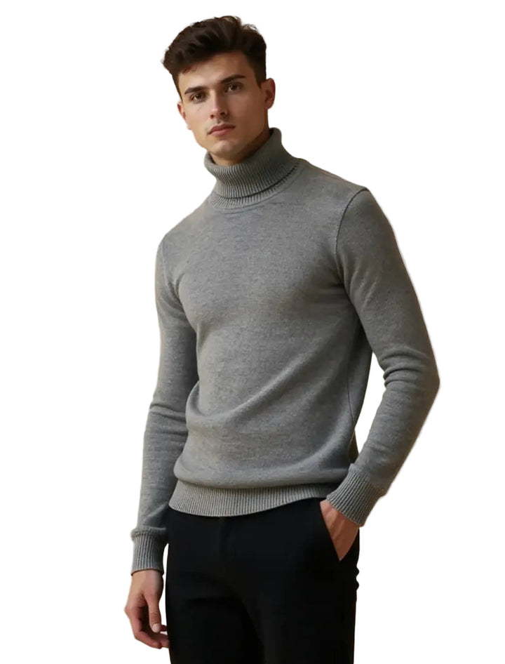 Elegant herre turtleneck genser i varm strikk for vinteren, komfortabel passform og klassisk stil.