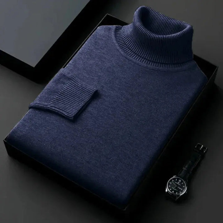Flerfarget herre turtleneck genser, elegant og varm. Komfortabel vintergenser med tidløs design.