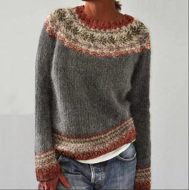 Stilig vintage strikkegenser til dame, med elegant retro design. En klassisk kvinnegenser for høst- og vintermote.
