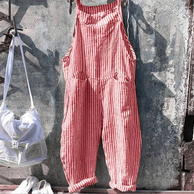 Avslappet baggy jumpsuit, dameoverall med behagelig stoff for en uformell look.