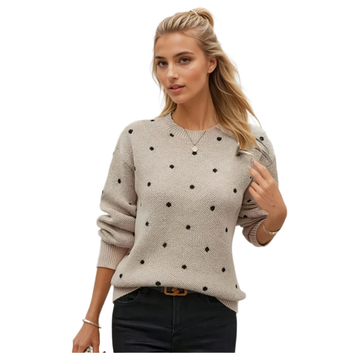 Elegant dame pullover med tidløst polka dot design. Komfortabel og allsidig for både hverdag og fest.