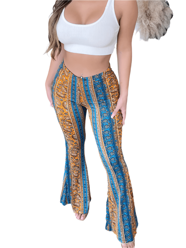 Dame boho trykte skinny bukser med utsvunget ankel, perfekt for casual hverdagsstil.