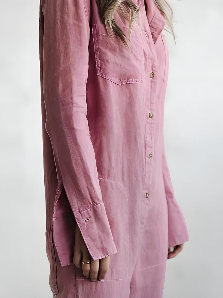 Komfortabel og elegant kvinner jumpsuit med polokrage, vide ben. Perfekt for jobb, fritid, vår/sommer.
