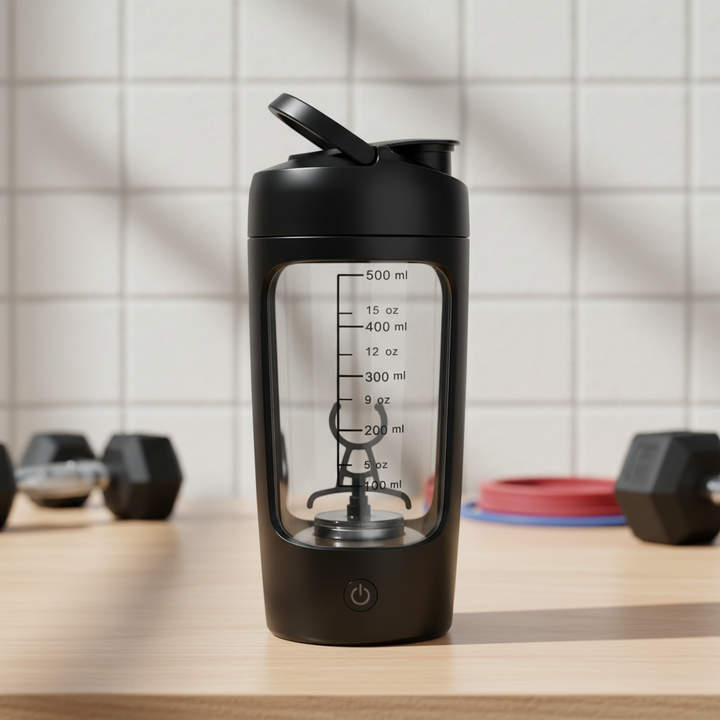 Elektrisk drikkemikser i Tritan for klumpfrie proteinshakes; bærbar shaker for trening og reise.