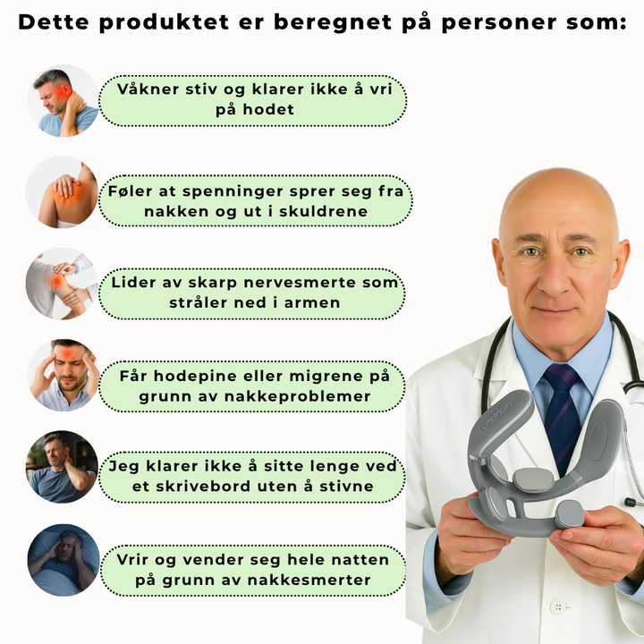 Komfortabel nakkemassasje med TENS, EMS og terapeutisk varme for velvære.