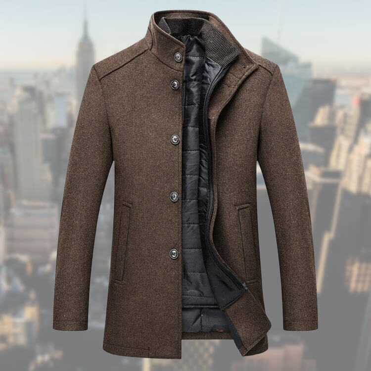 Elegant herrefrakk med vest. Varm vinterfrakk for menn, ideell for formelle anledninger og stilfulle dager.