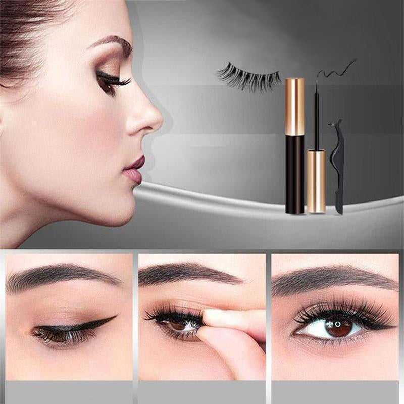 Kvinne med naturlige magnetiske vipper, enkelt påført med limfri eyeliner. Perfekt makeup.
