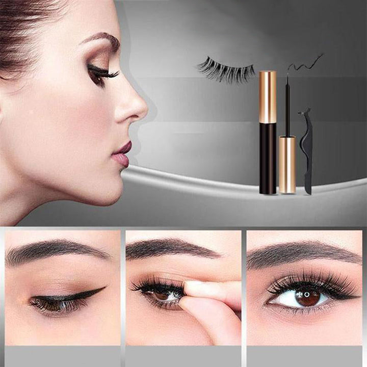 Kvinne med naturlige magnetiske vipper, enkelt påført med limfri eyeliner. Perfekt makeup.