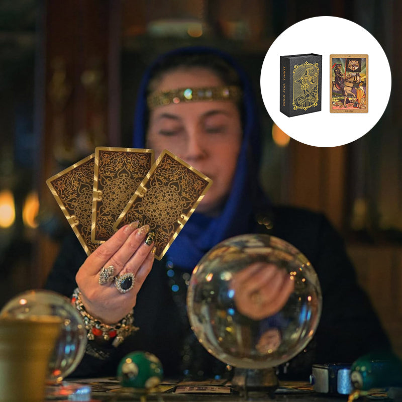 Eksklusive gullfolie tarotkort, veiledning og mystikk i hvert kort.
