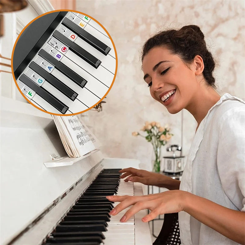 Avtakbare klaviaturnoter i silikon for nybegynner piano, hjelper med raskere læring av pianonoter.