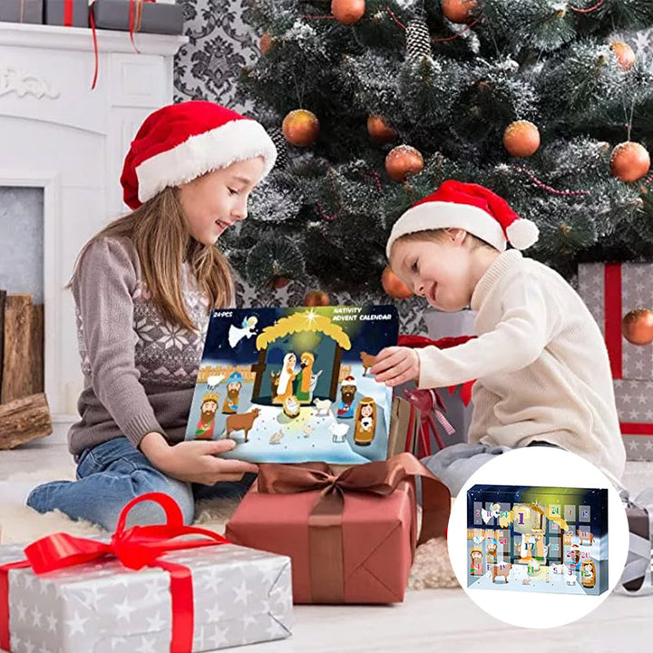 En unik julegave; adventskalender med julekrybbe-tema, perfekt for barn og familiens jul.