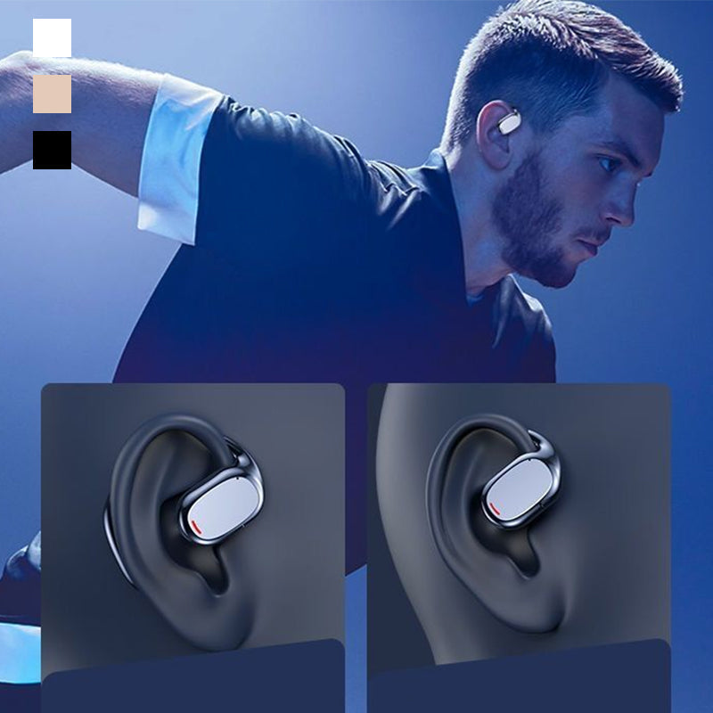 Detaljbilde av svarte unisex Bluetooth ørepropper. Viser slankt design og kvalitetsutførelse.