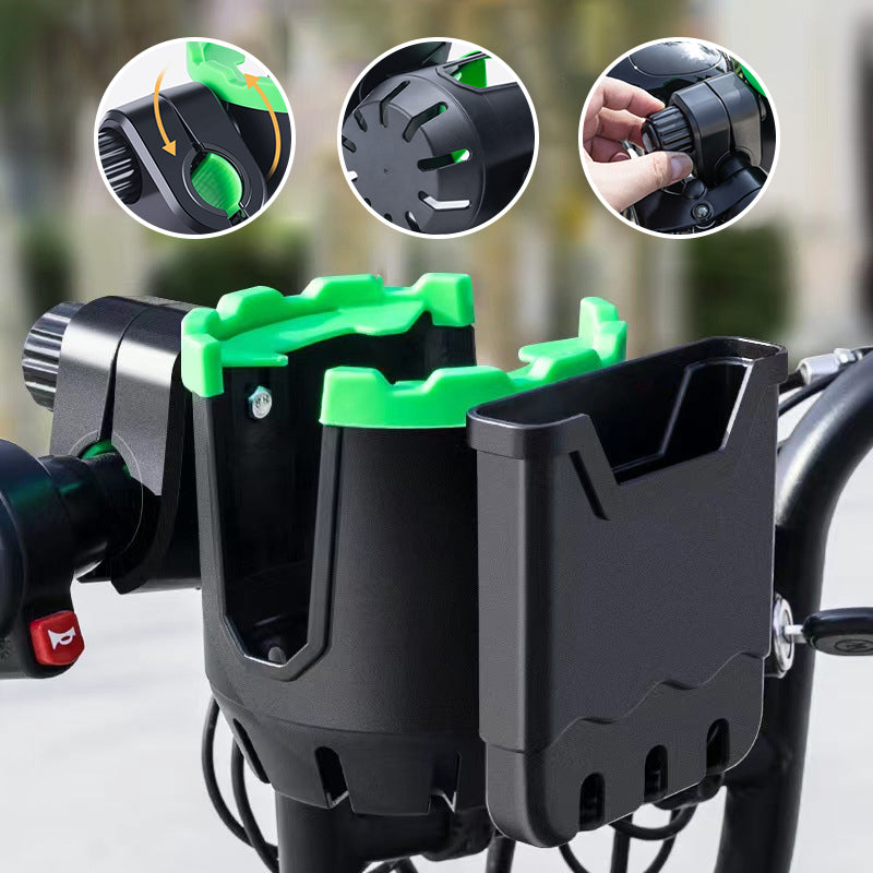 Universell 2-i-1 kopp- og telefonholder for barnevogn, sykkel og rullestol. Praktisk drikke- og mobilholder.