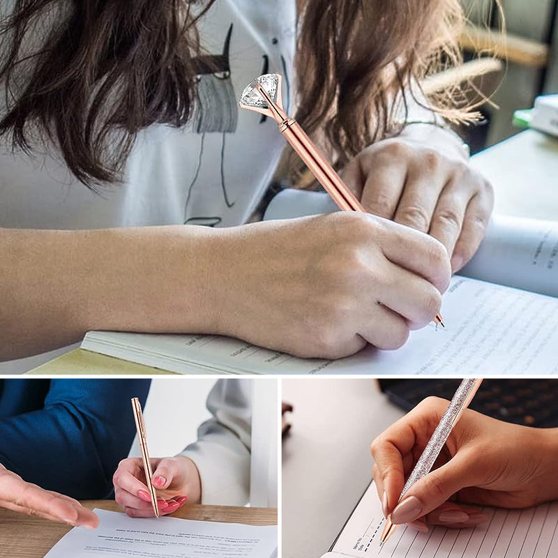 Gavepakke med 9 diamantpenner i et elegant kulepennsett for skoleutstyr og kontor.