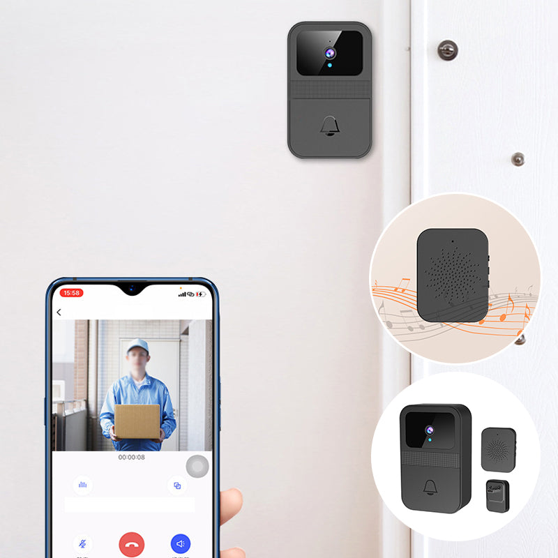 Detaljert bilde av en kompakt smart videoringeklokke, klar for montering og bruk.