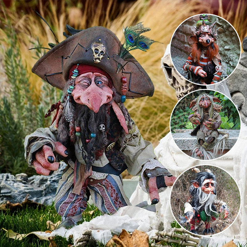 Sjarmerende dekorativ goblinfigur som gir liv til hagen. Ideell som utendørsdekor.