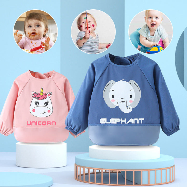 Praktisk vanntett smekke i polyester med morsom tegneseriefigur for småbarn og baby.
