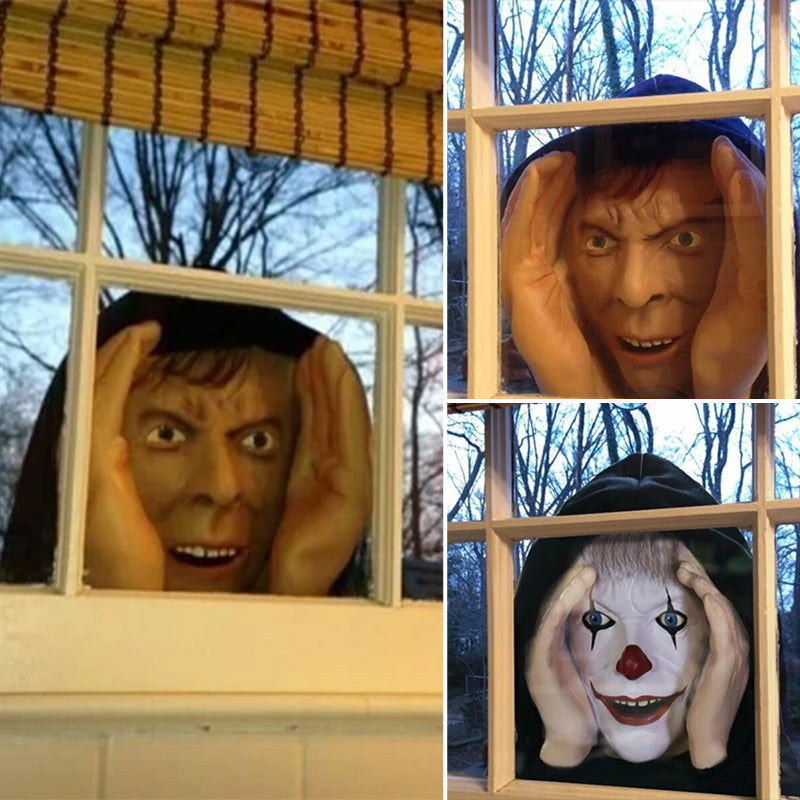 Skremmende Peeper Creeper hagedekorasjon. Uhyggelig prank for Halloween festen.