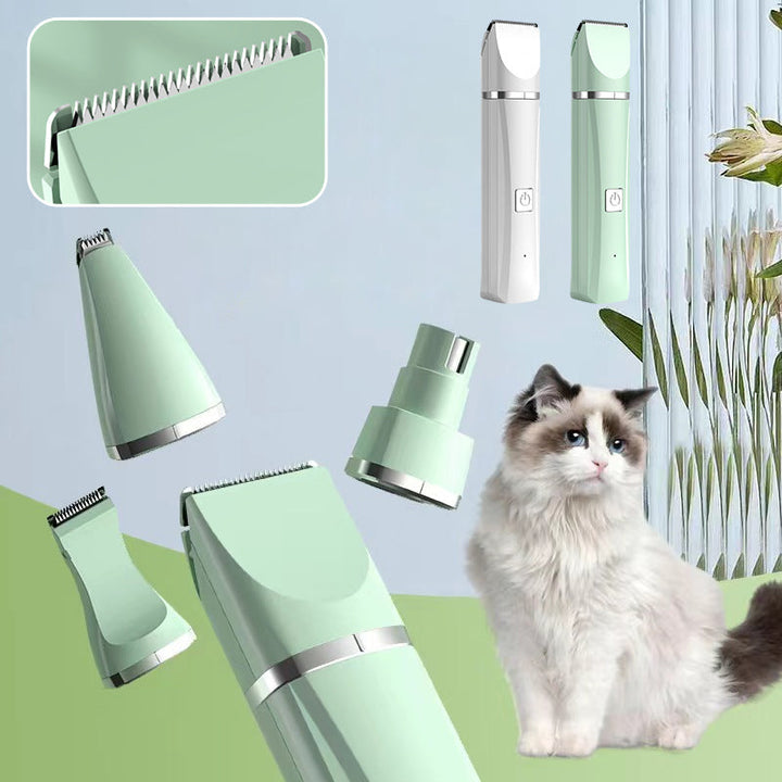Trådløs og stillegående kjæledyrtrimmer med fire funksjoner; perfekt for hundeklipp og kattepleie.