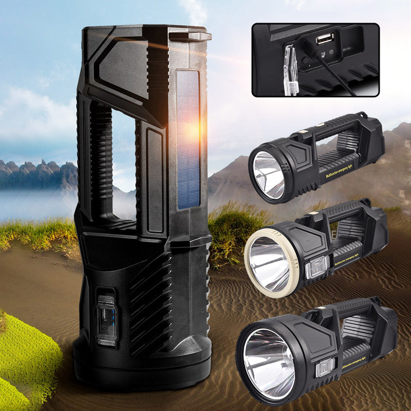 Sterkt LED-lys fra oppladbar lommelykt, perfekt for mørke netter utendørs, camping og nødsituasjoner.