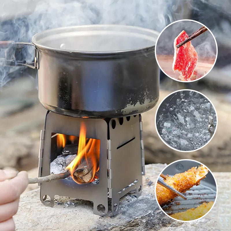 Sammenleggbart rustfritt stål grillsett for mattilberedning på tur. Essensielt kokeutstyr for utflukter.