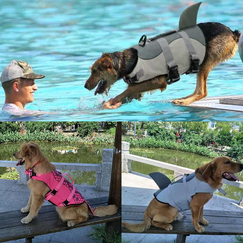 Rød justerbar hunderedningsvest for sikker svømming og vannsport.