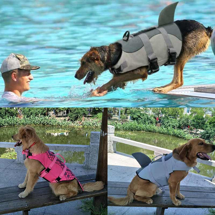 Rød justerbar hunderedningsvest for sikker svømming og vannsport.