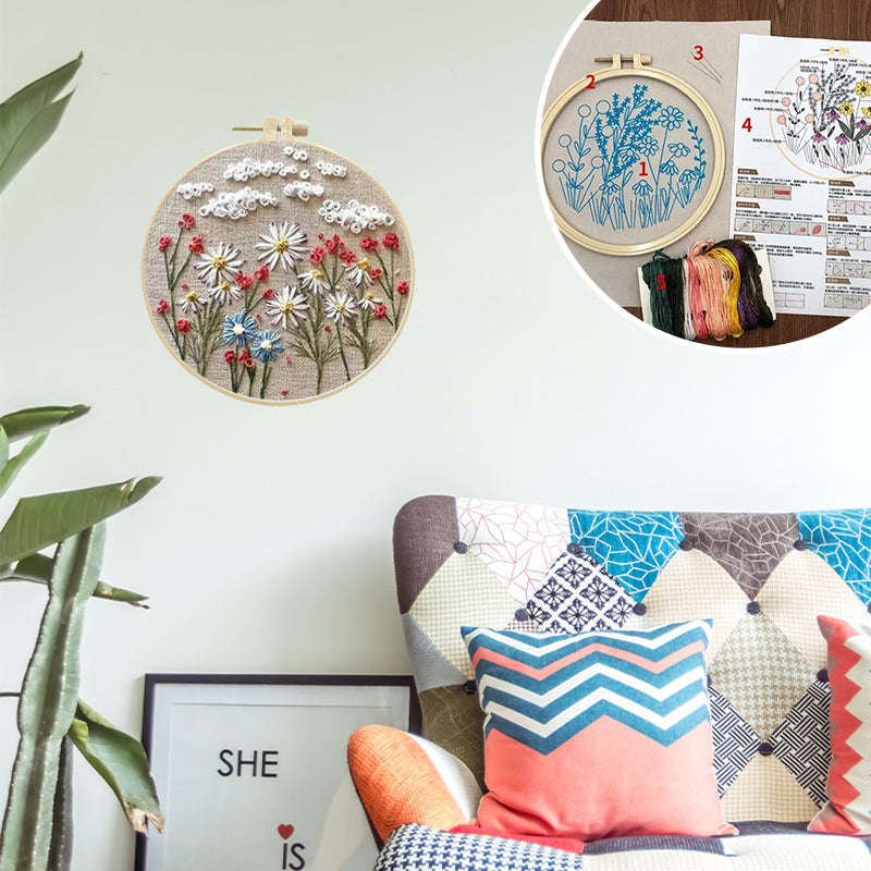 Blomster broderisett med plantemotiv. Perfekt for nybegynnere, en fin DIY dekorasjon og gave.