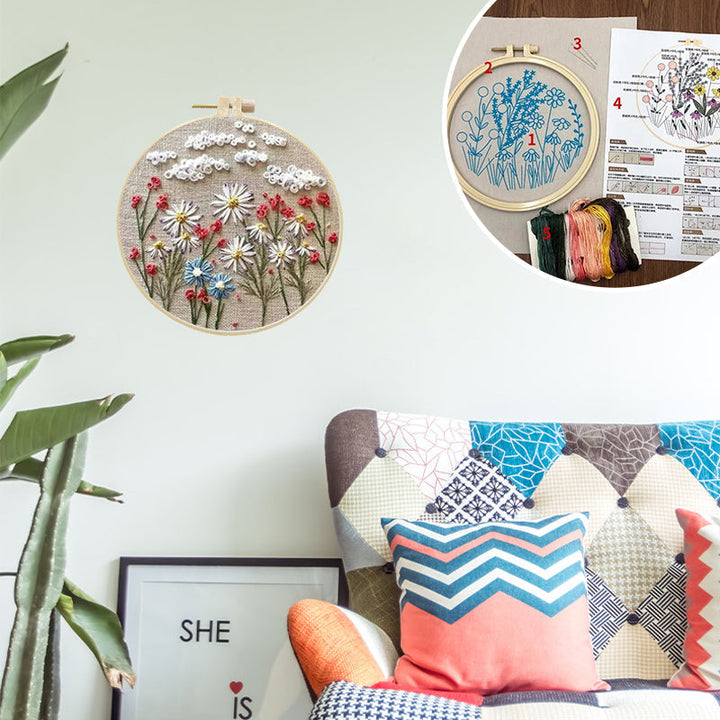 Blomster broderisett med plantemotiv. Perfekt for nybegynnere, en fin DIY dekorasjon og gave.