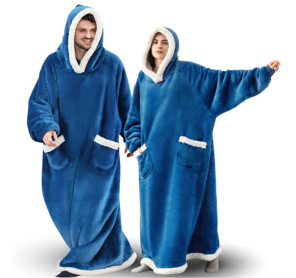Varmt, oversized hetteteppe med ermer. Ideelt fleece-teppe for vinterkos, hjemmekomfort og avslapning.