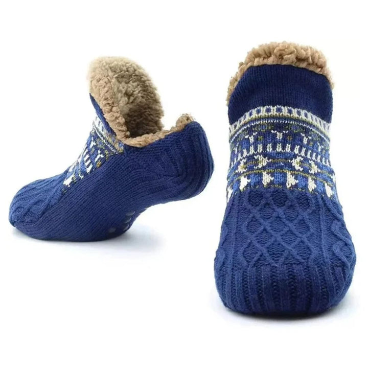 Unisex vintersokker med tykt fleecefôr og sklisikker såle, holder føttene varme og trygge.