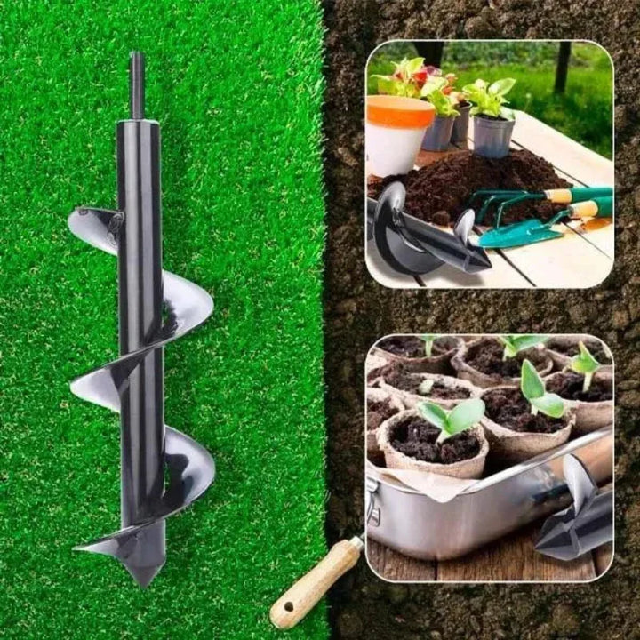 Enkel hageskrue for boremaskin som sparer tid og krefter ved planting og jordlufting i hagen.
