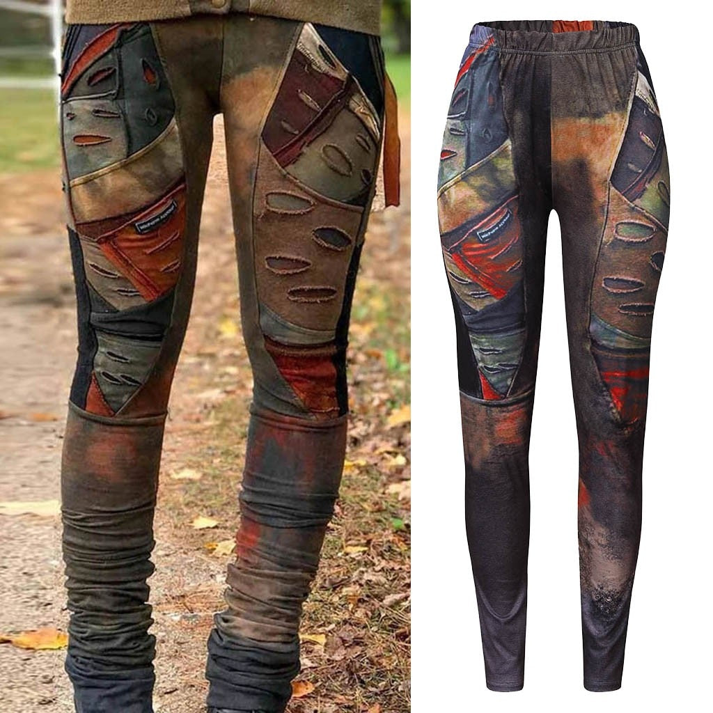 Stilige retro tie-dye leggings for kvinner med livlig mønster og formtilpasset passform.