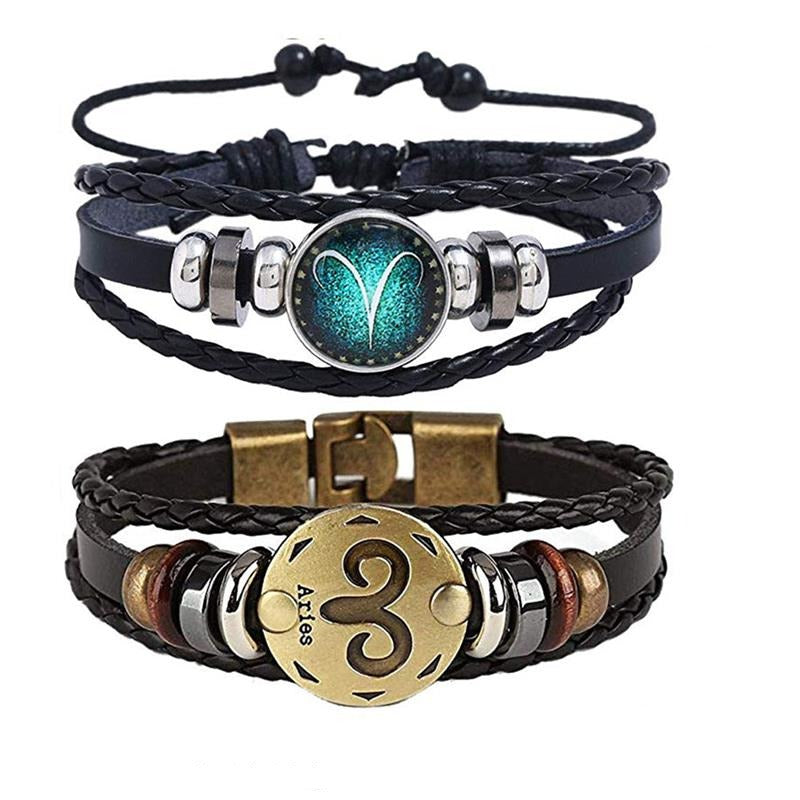 Flerlags stjernetegn armbånd i skinn for kvinner. Elegant zodiac smykke, perfekt gave.