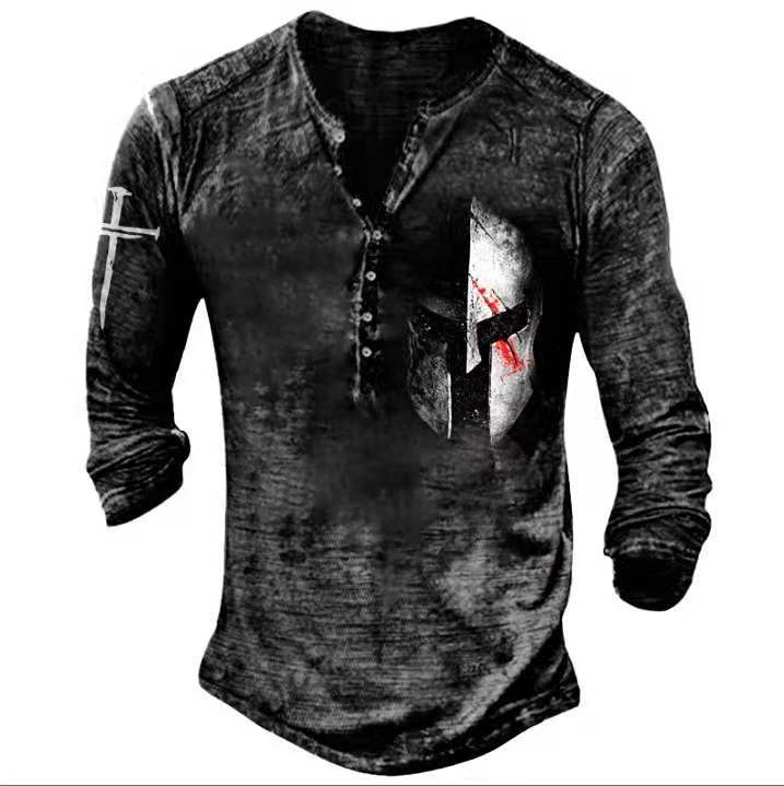 Komfortabel langermet retro skull t-skjorte for menn. Myk og slitesterk streetwear.
