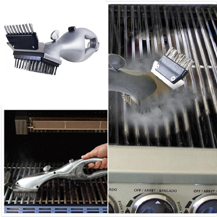 Sølv dampbørste til grill for hygienisk bbq-rengjøring. Effektivt kjøkkenutstyr.