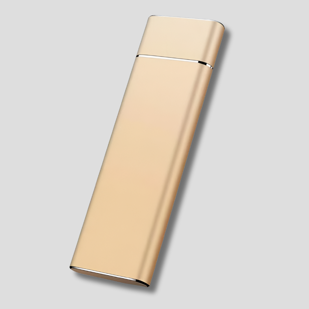 Slank bærbar 64GB SSD i aluminium med USB-C-port for ultrarask dataoverføring og sikker ekstern lagring.