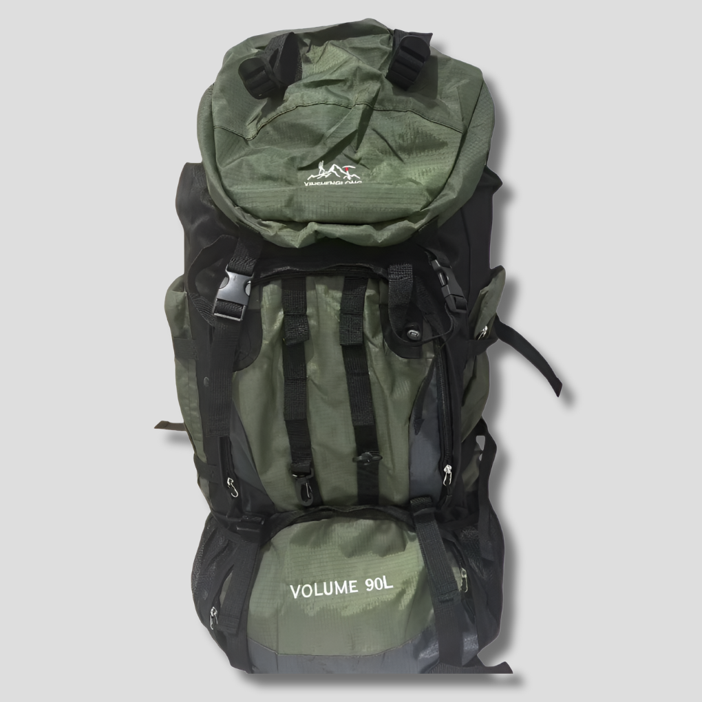 Unisex ultralett 90L vanntett tursekk i svart for lange turer og vandring, stor kapasitet friluftsliv.