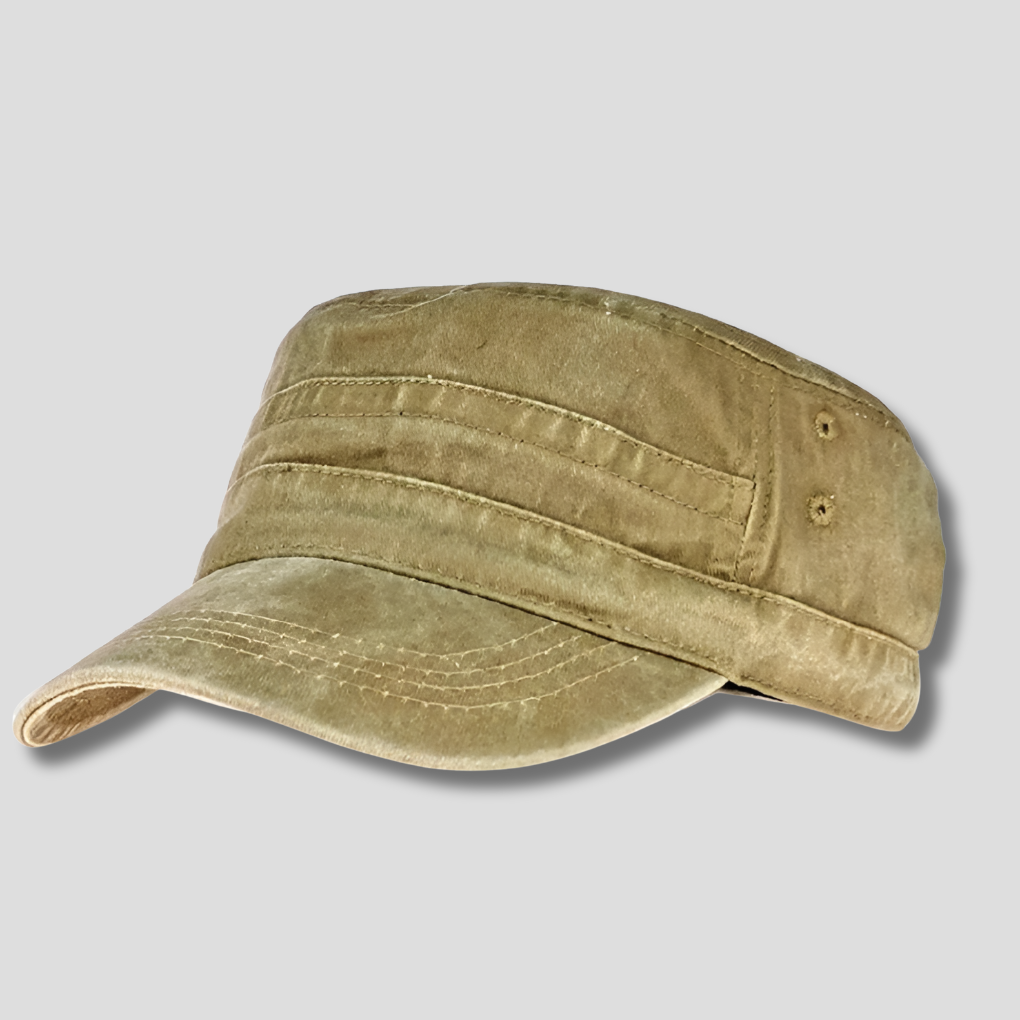 Khaki menns retro army beanie for et robust uttrykk. Et allsidig hodeplagg til fritid og utendørs.