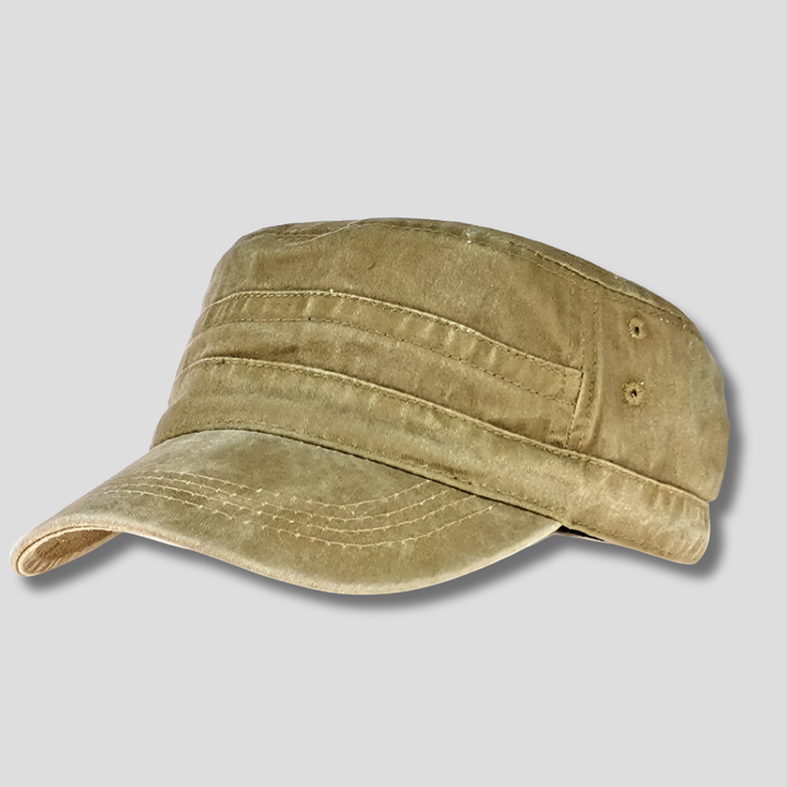 Khaki menns retro army beanie for et robust uttrykk. Et allsidig hodeplagg til fritid og utendørs.