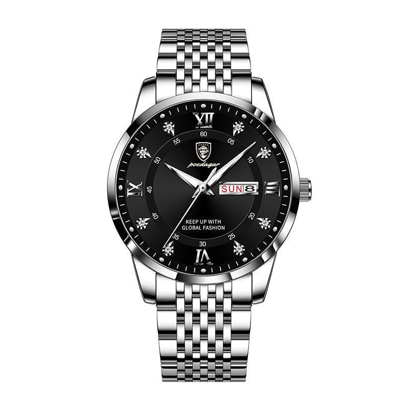 Rustfritt stål herreklokke, elegant og solid. Tidløst kvarts armbåndsur, vanntett.