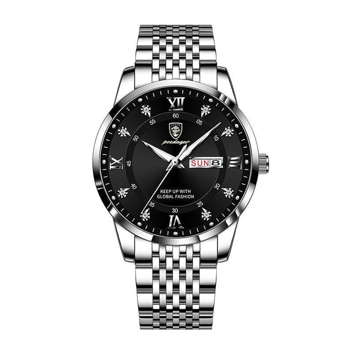Rustfritt stål herreklokke, elegant og solid. Tidløst kvarts armbåndsur, vanntett.