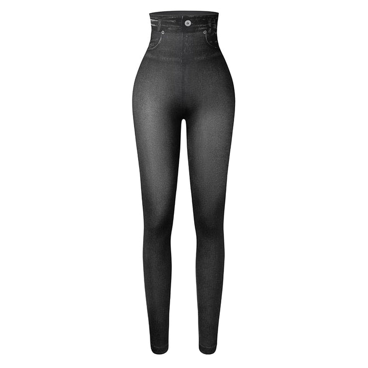 Stilfull svart jeans-leggings for kvinner, enkel å kombinere for en moderne look.