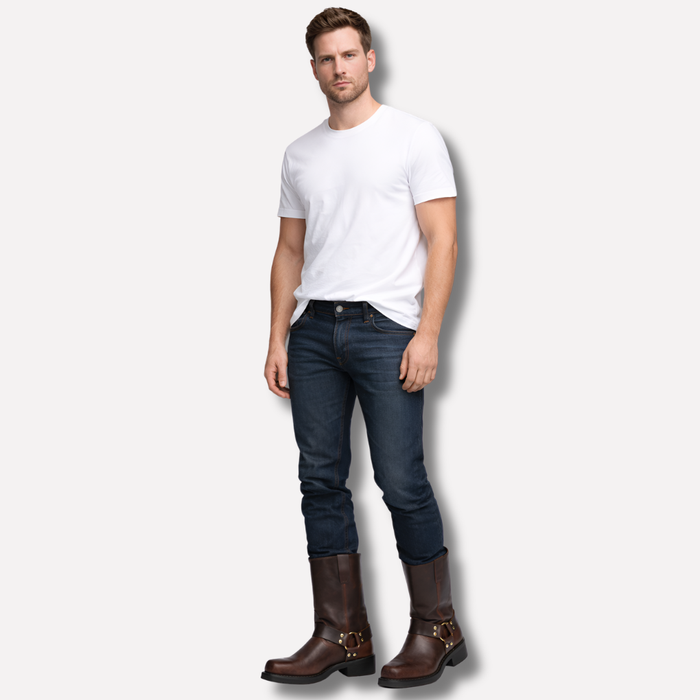Menns vintage cowboystøvler i PU-lær. Stilige western boots for menn, perfekt for høst og vinter.